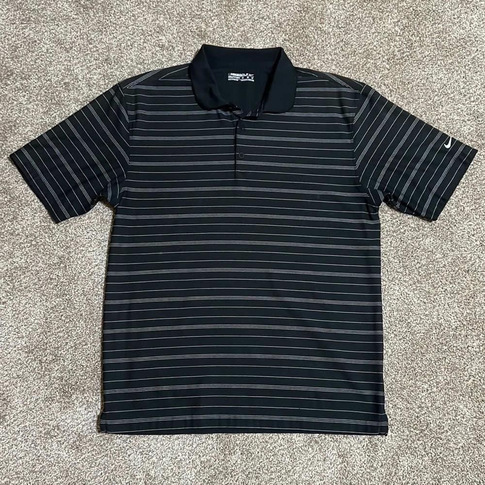 Nike Fit Dry Golf Polo, Medium, Black w/ stripes